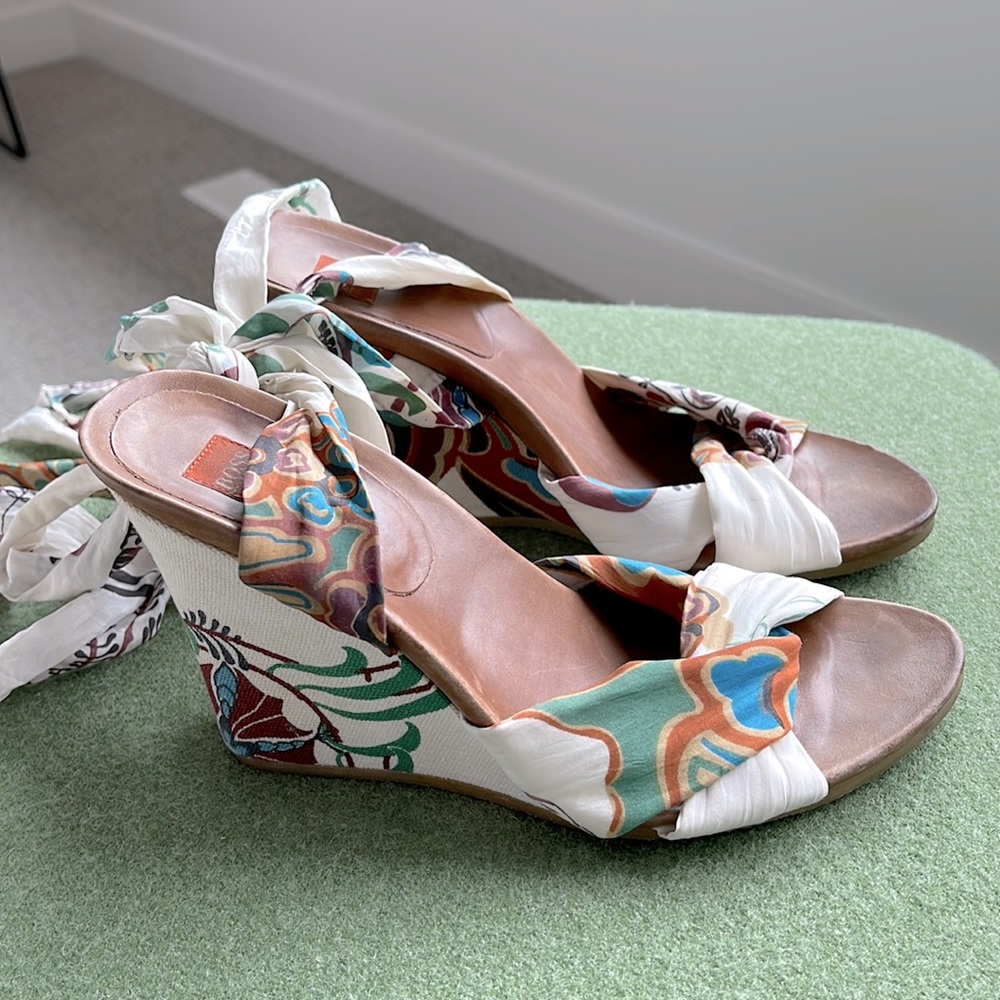 Hugo Boss silk lace up wedge sandals